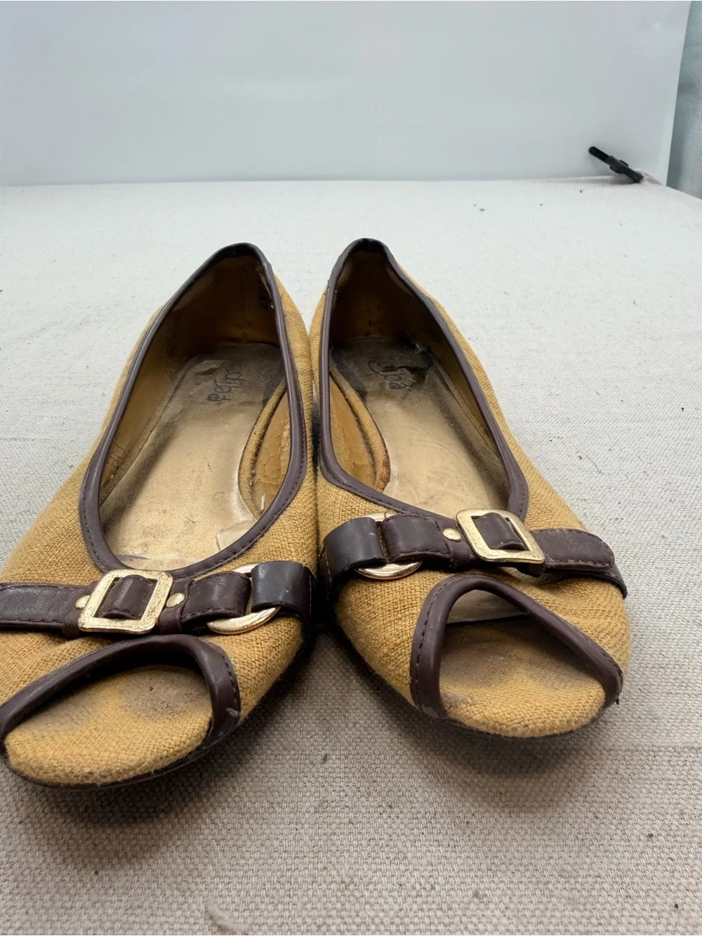 Diba  Brown Peep-Toe Buckle Flats